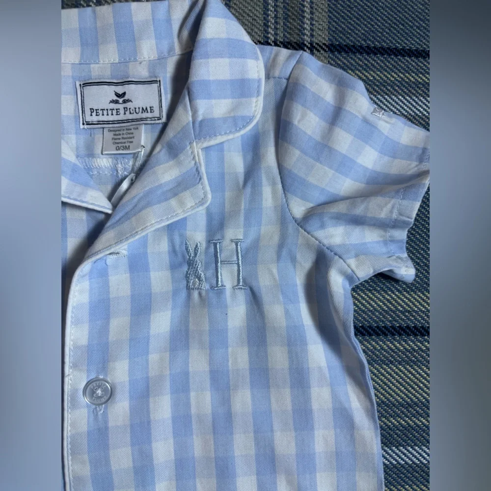 Petite Plume Light Blue Gingham Summer Romper 0/3 NWT - Picture 3 of 9